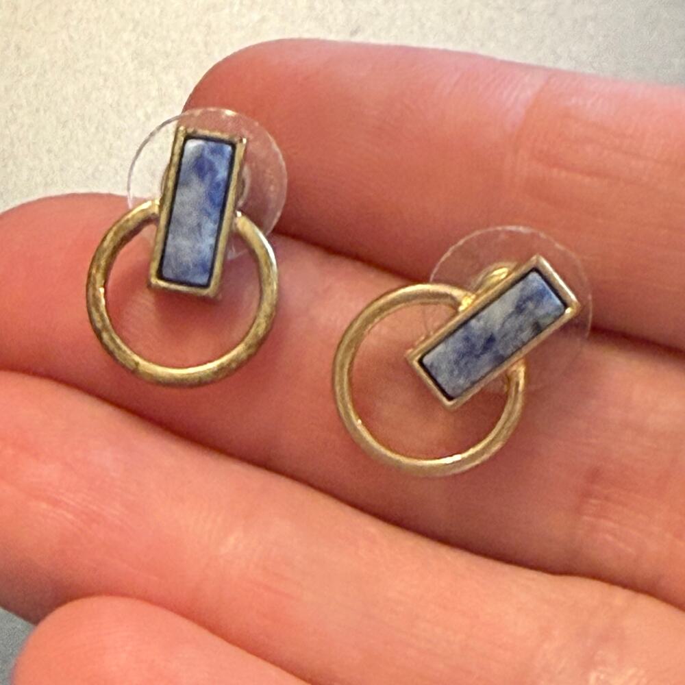 4 for $24 Sale Light Gold Tone Kyanite Hoop Stud Earrings - Picture 3 of 8